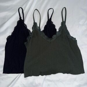 Alya Black and Dark Green Lace Trim Tank Tops